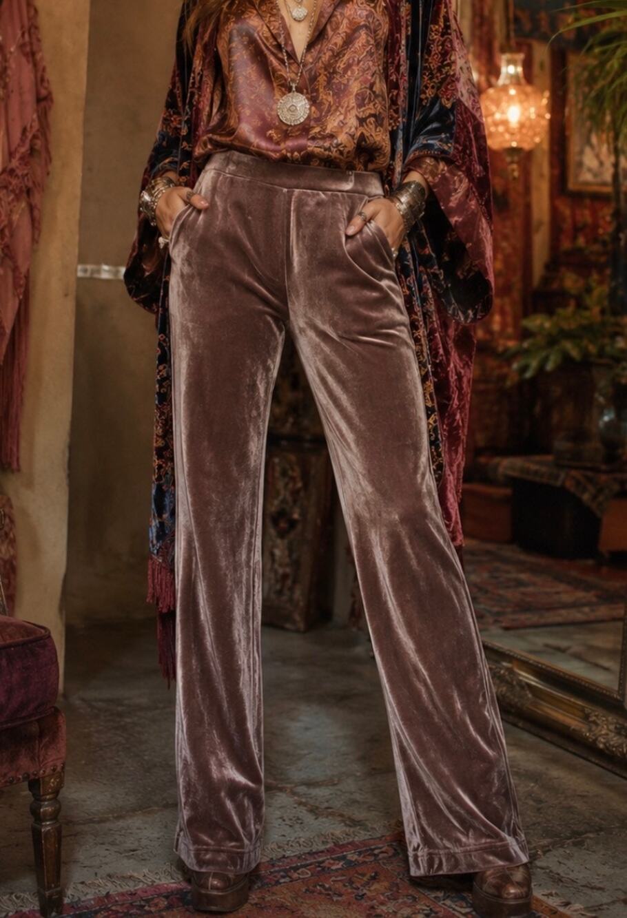 Isaac Mizrahi Live Brown Velvet Pull-On Pants Size XS Tall